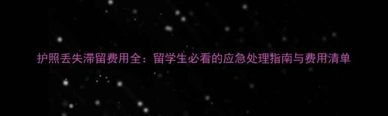图片 护照丢失滞留费用全：留学生必看的应急处理指南与费用清单
